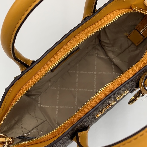 MICHAEL KORS
Avril Small Logo Top-Zip Satchel / Crossbody Marigold/ Brown Color - Picture 11 of 16